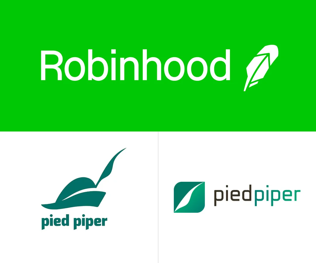 The Robinhood feather logo compared with Pied Piper's feather logos from Silicon Valley